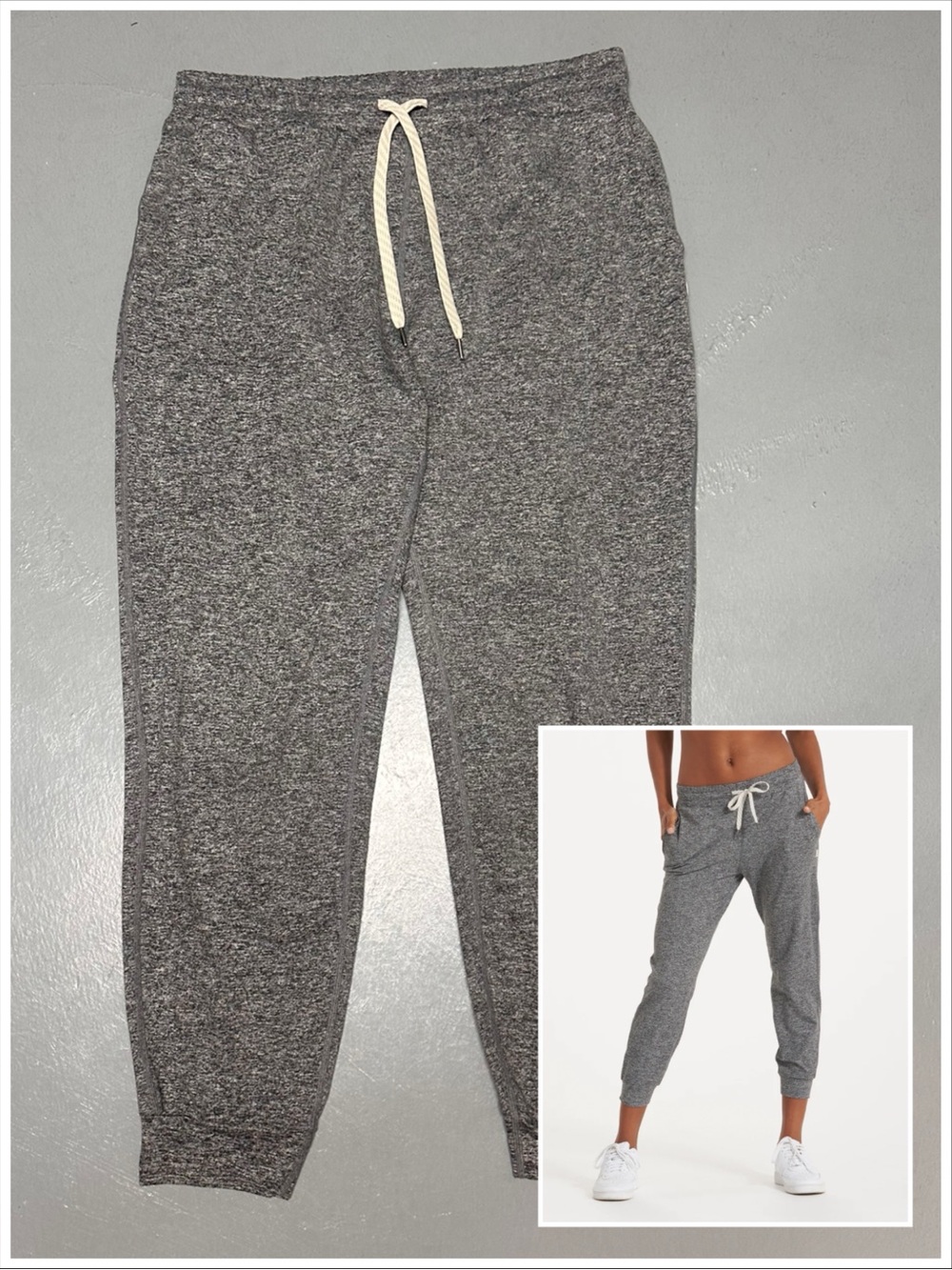Vuori Performance Joggers DreamKnit Brushed Jersey Pockets Pale Grey Heather